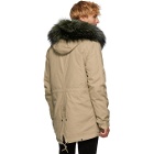 Mr and Mrs Italy Beige and Green Canvas Small Hooded Fur Parka