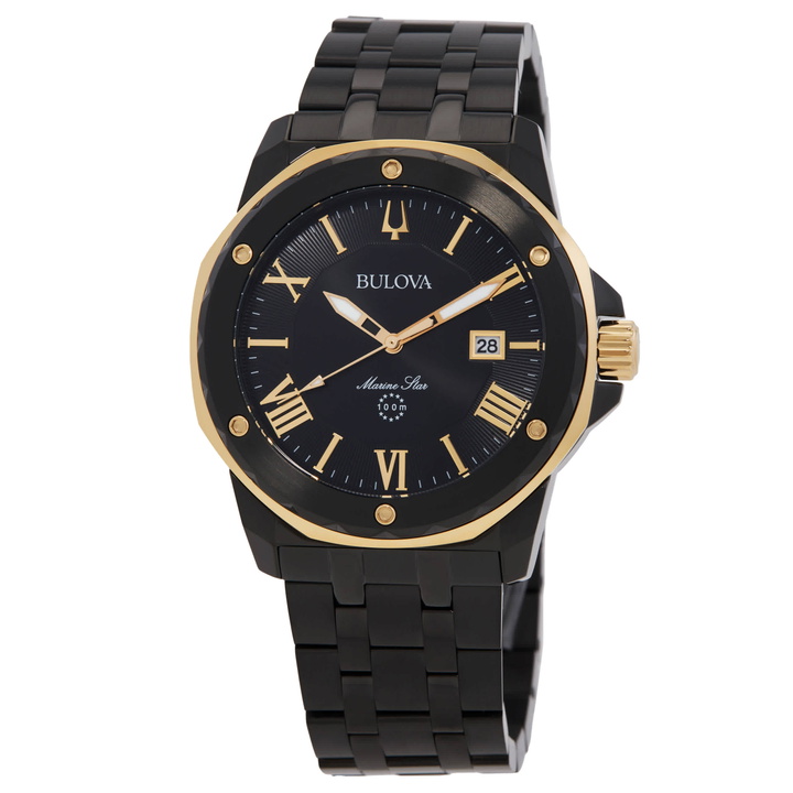 Photo: Bulova Marine Star Quartz Black Dial Mens Watch 98B386