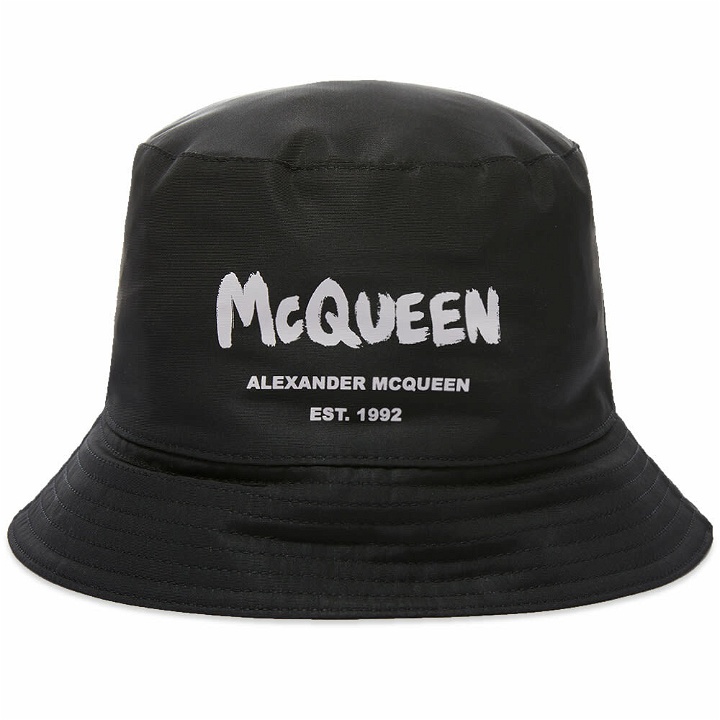 Photo: Alexander McQueen Men's Graffiti Logo Bucket Hat in Black/Ivory