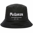 Alexander McQueen Men's Graffiti Logo Bucket Hat in Black/Ivory