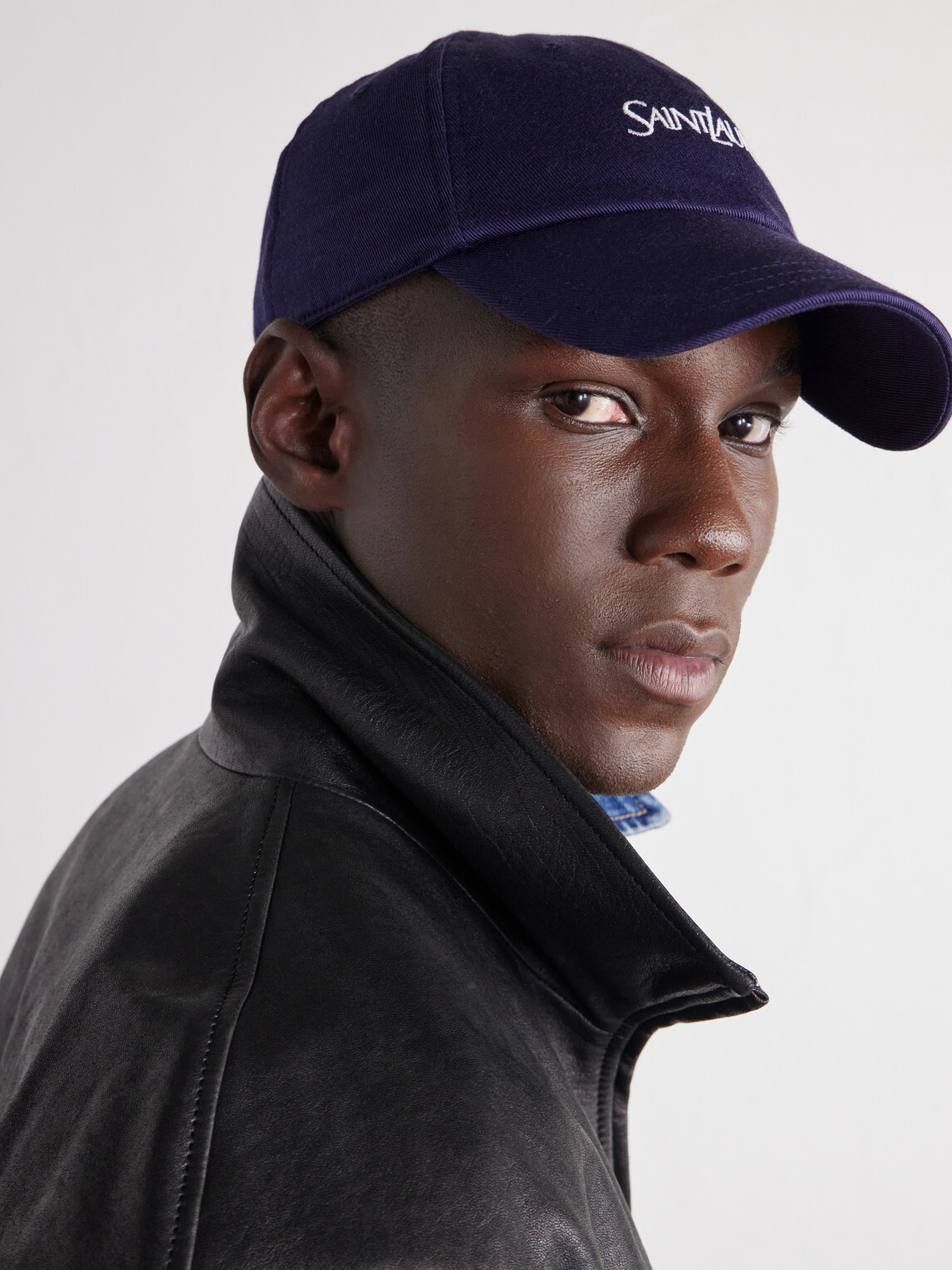 SAINT LAURENT - Logo-Embroidered Cotton-Gabardine Cap - Blue