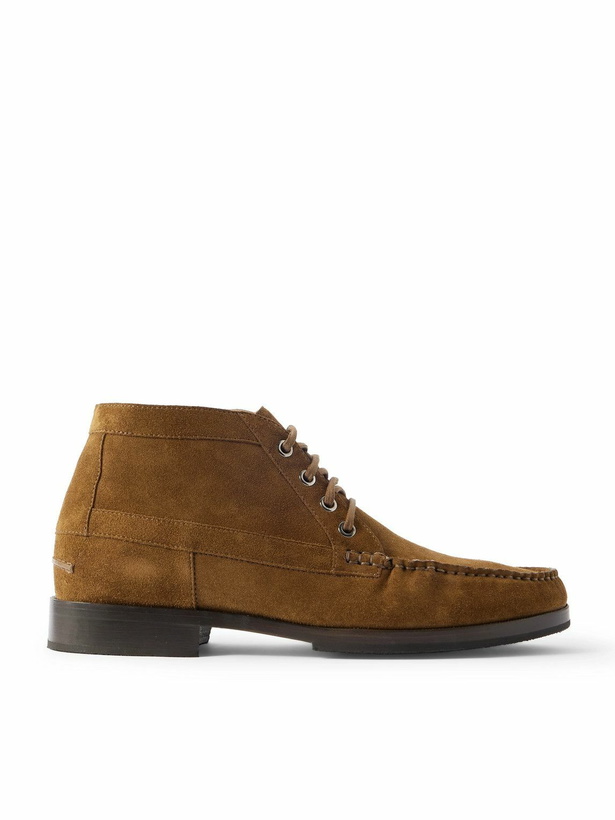 Photo: Manolo Blahnik - Crosta Rhinebeck Suede Lace-Up Boots - Brown