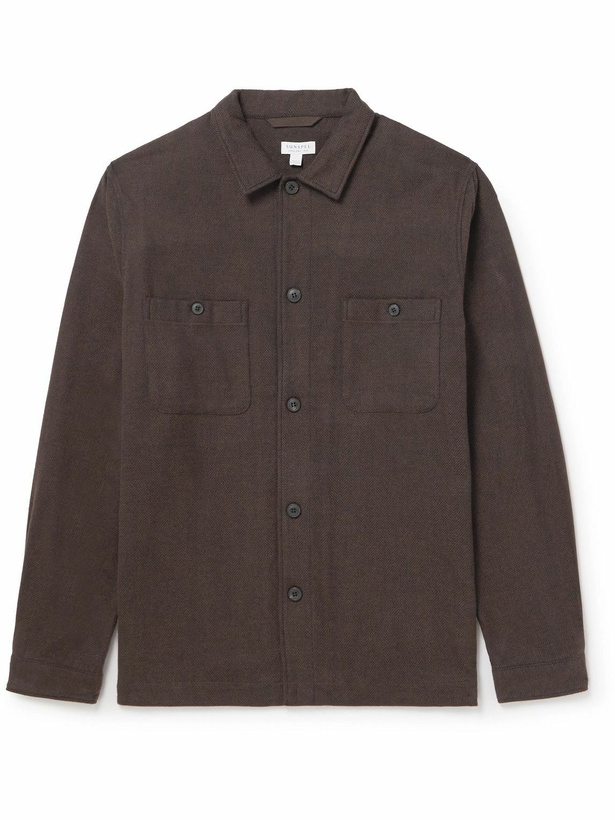 Photo: Sunspel - Herringbone Cotton-Flannel Overshirt - Brown