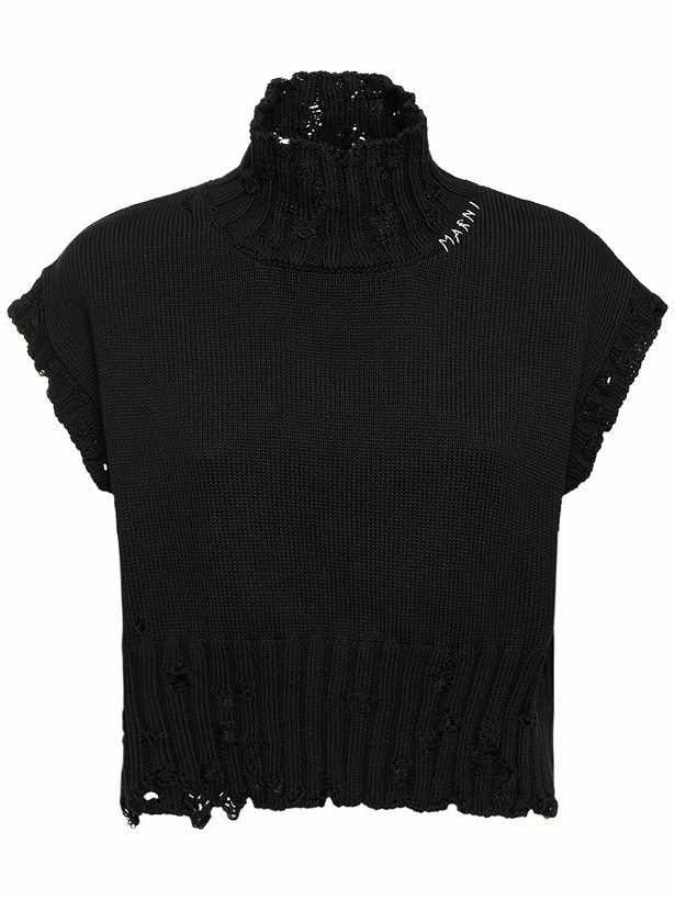 Photo: MARNI - Distressed Cotton Knit Turtleneck Vest