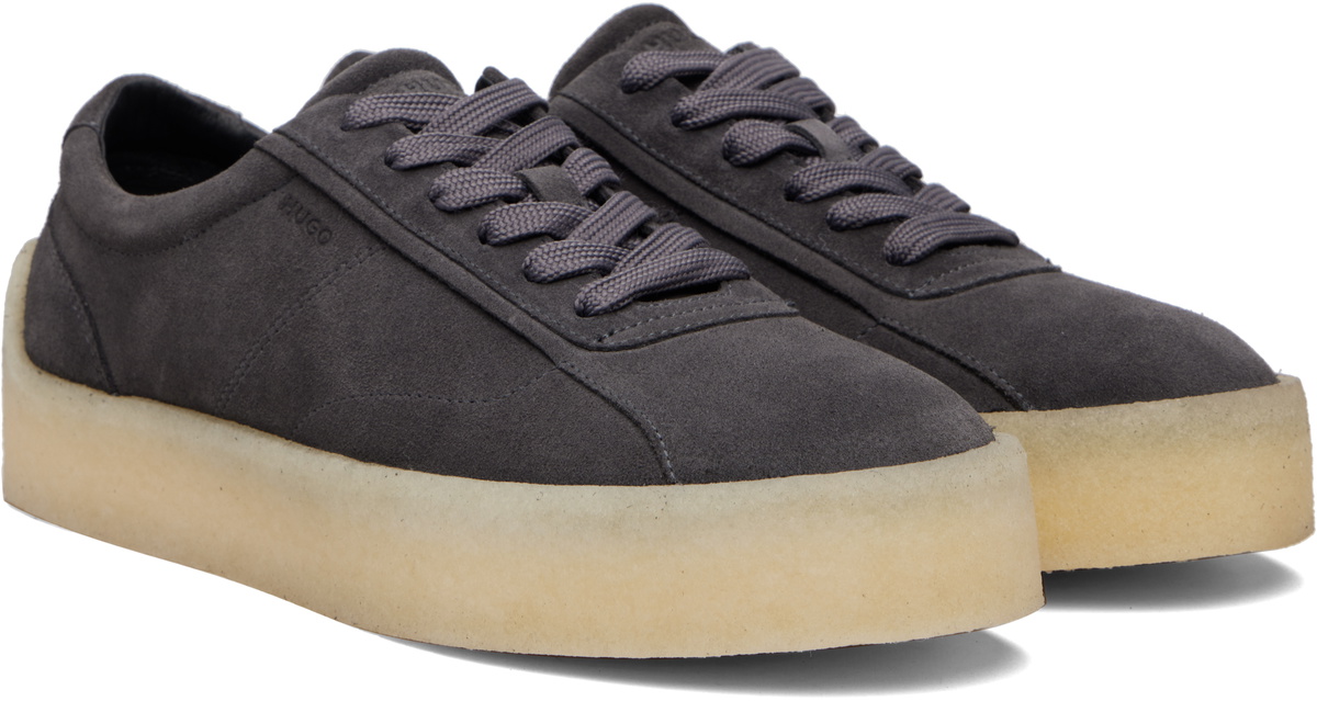 Hugo Gray Rubber Outsole Suede Sneakers