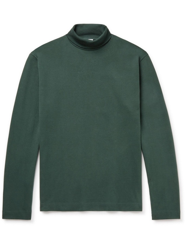 Photo: Sunspel - Brushed-Cotton Jersey Rollneck T-Shirt - Green