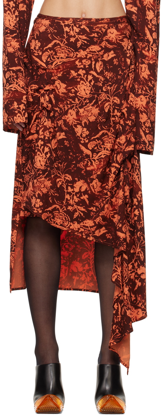 Jade Cropper Burgundy & Orange Asymmetric Midi Skirt