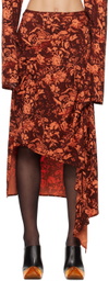 Jade Cropper Burgundy & Orange Asymmetric Midi Skirt