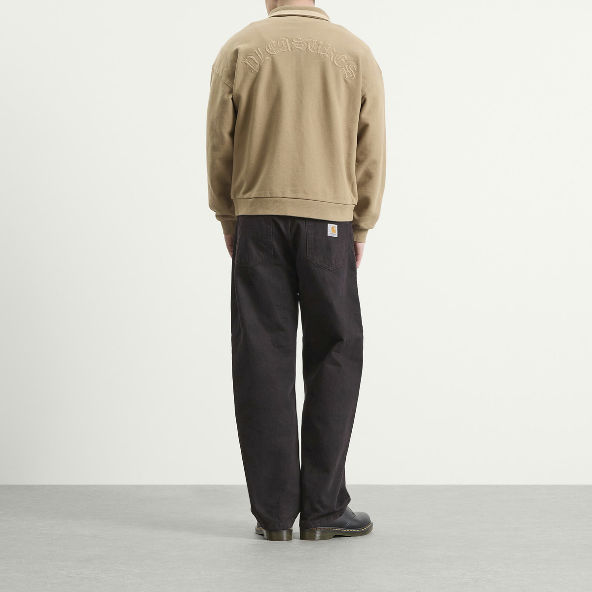 Pleasures Men's Drift Zip Long Sleeve Polo in Tan