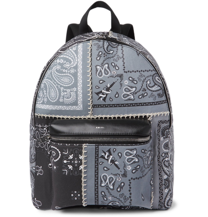 Photo: AMIRI - Bandana-Print Leather-Trimmed Canvas Backpack - Gray