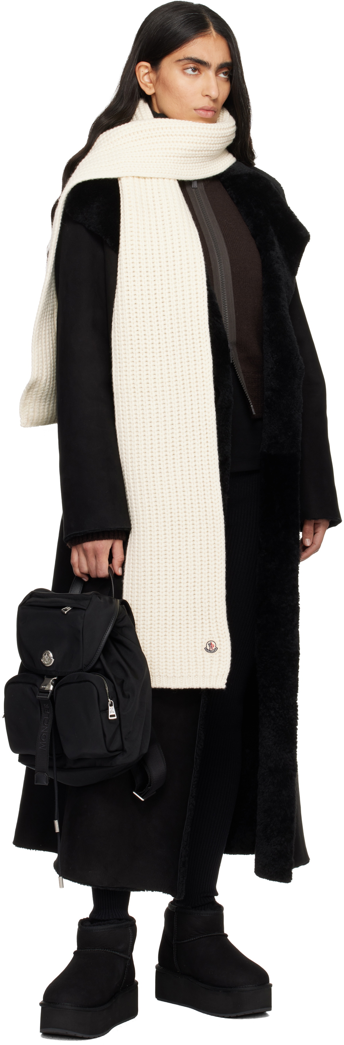Moncler Off-White Ribbed Scarf