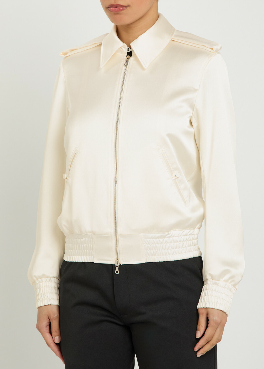 Aaron Esh Blouson Satin Flight Jacket White