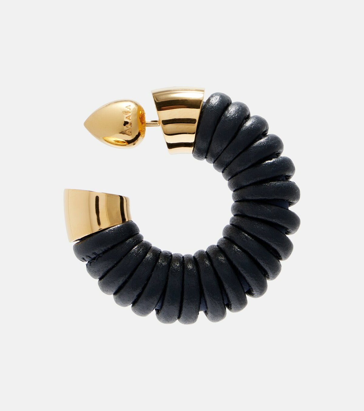 Alaïa Bobine leather-trimmed hoop earrings