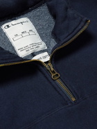 Champion - Garment-Dyed Organic Cotton-Blend Jersey Half-Zip Sweatshirt - Blue