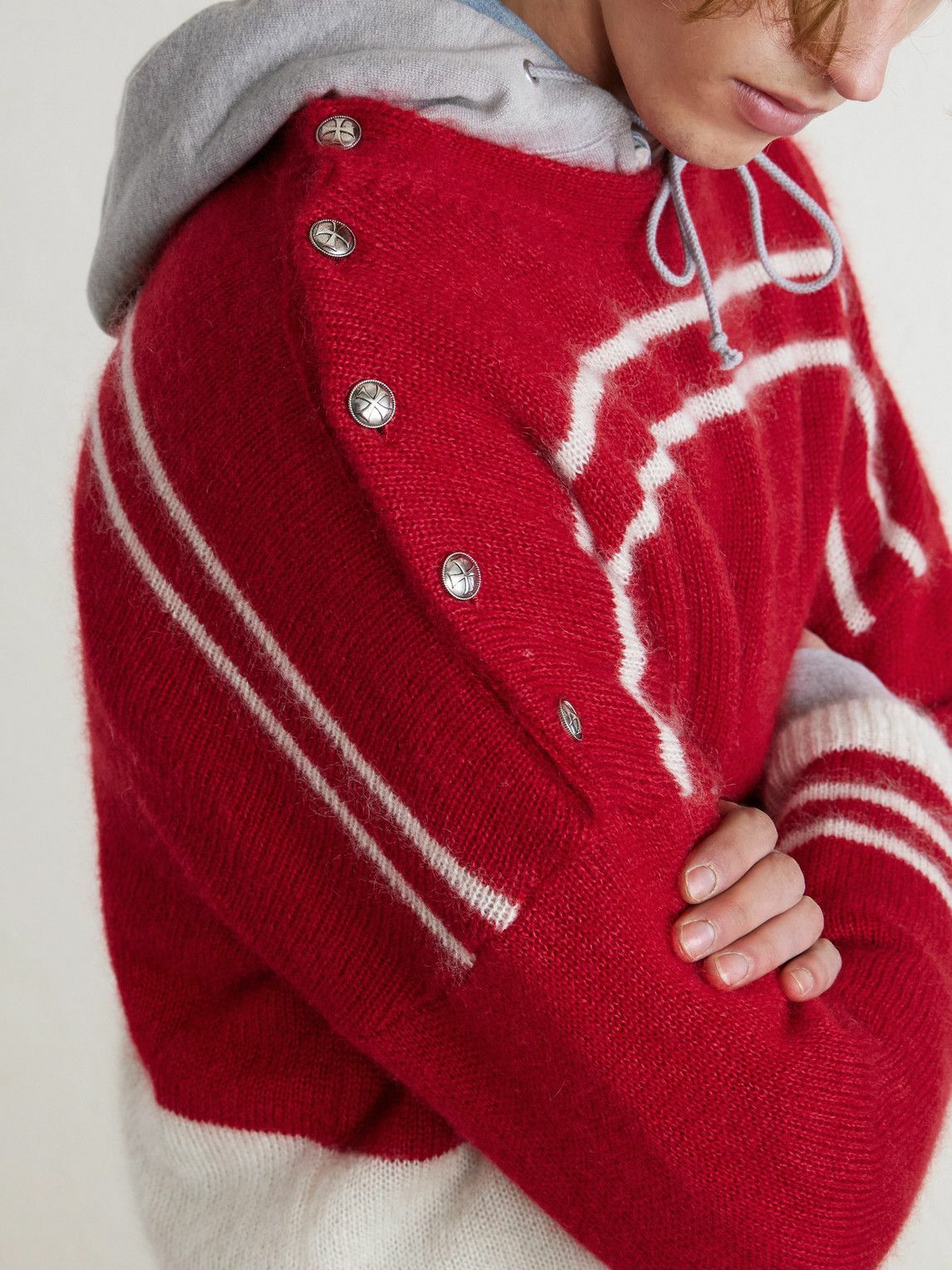 Enfants Riches Déprimés - Rat Embroidered Striped Mohair and Silk-Blend Sweater - Red