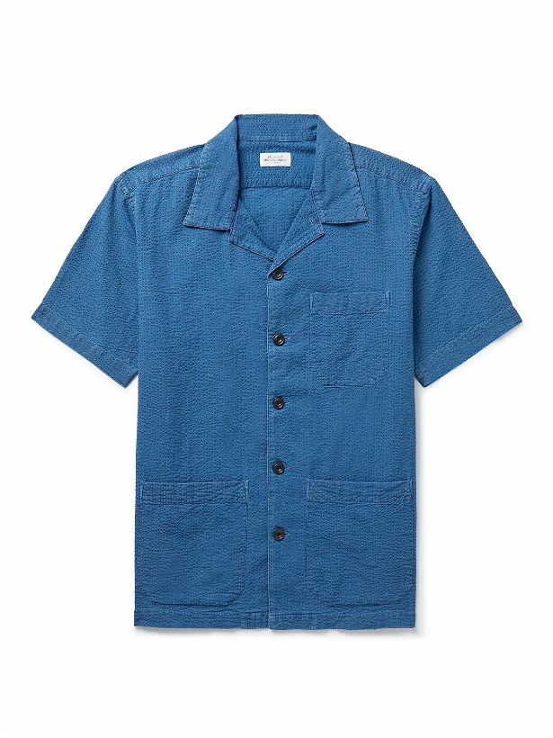 Photo: Hartford - Phil Camp-Collar Cotton-Seersucker Shirt - Blue