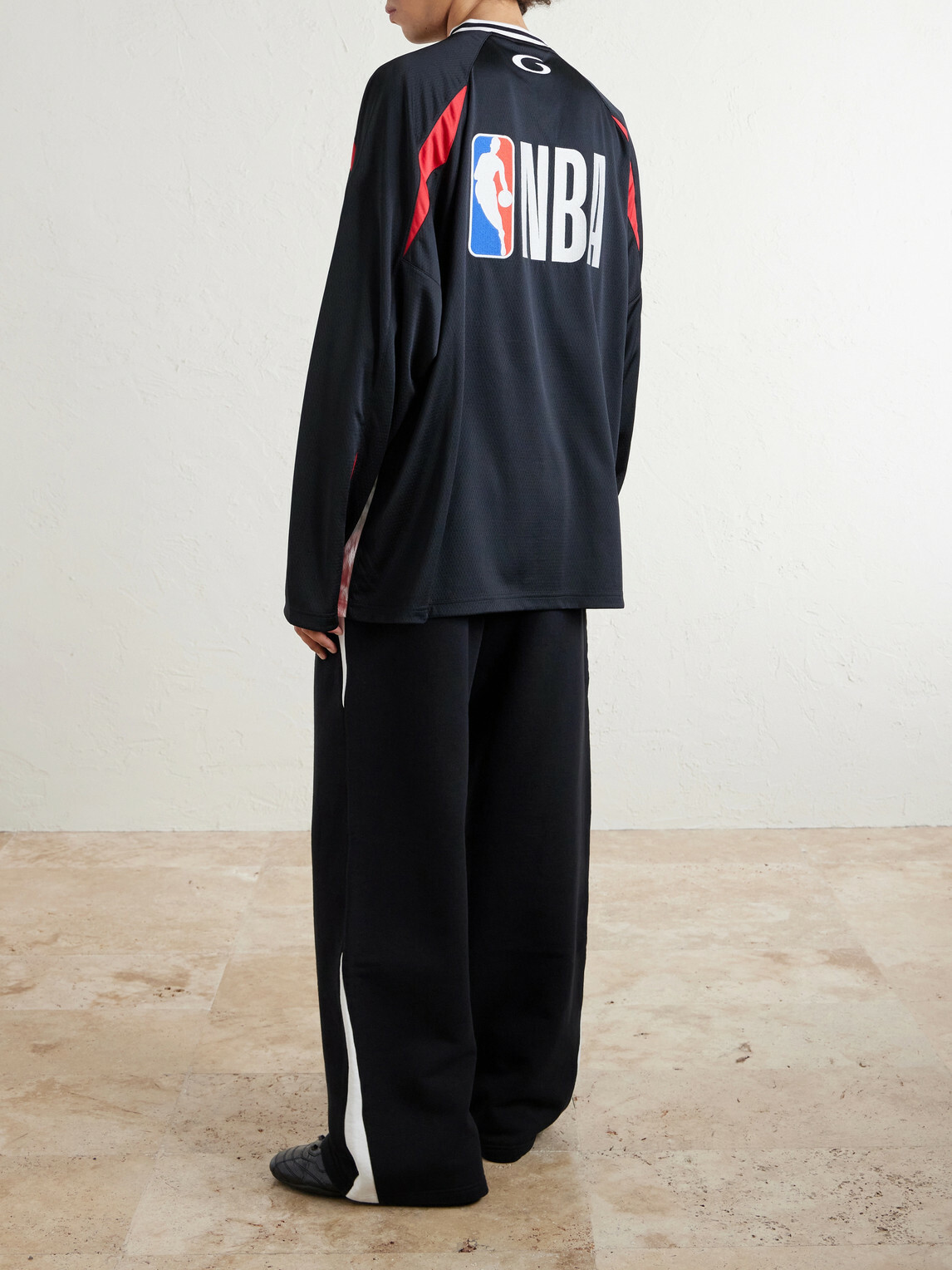 Balenciaga - NBA Wide-Leg Logo-Embroidered Cotton-Jersey Sweatpants - Black