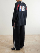 Balenciaga - NBA Wide-Leg Logo-Embroidered Cotton-Jersey Sweatpants - Black