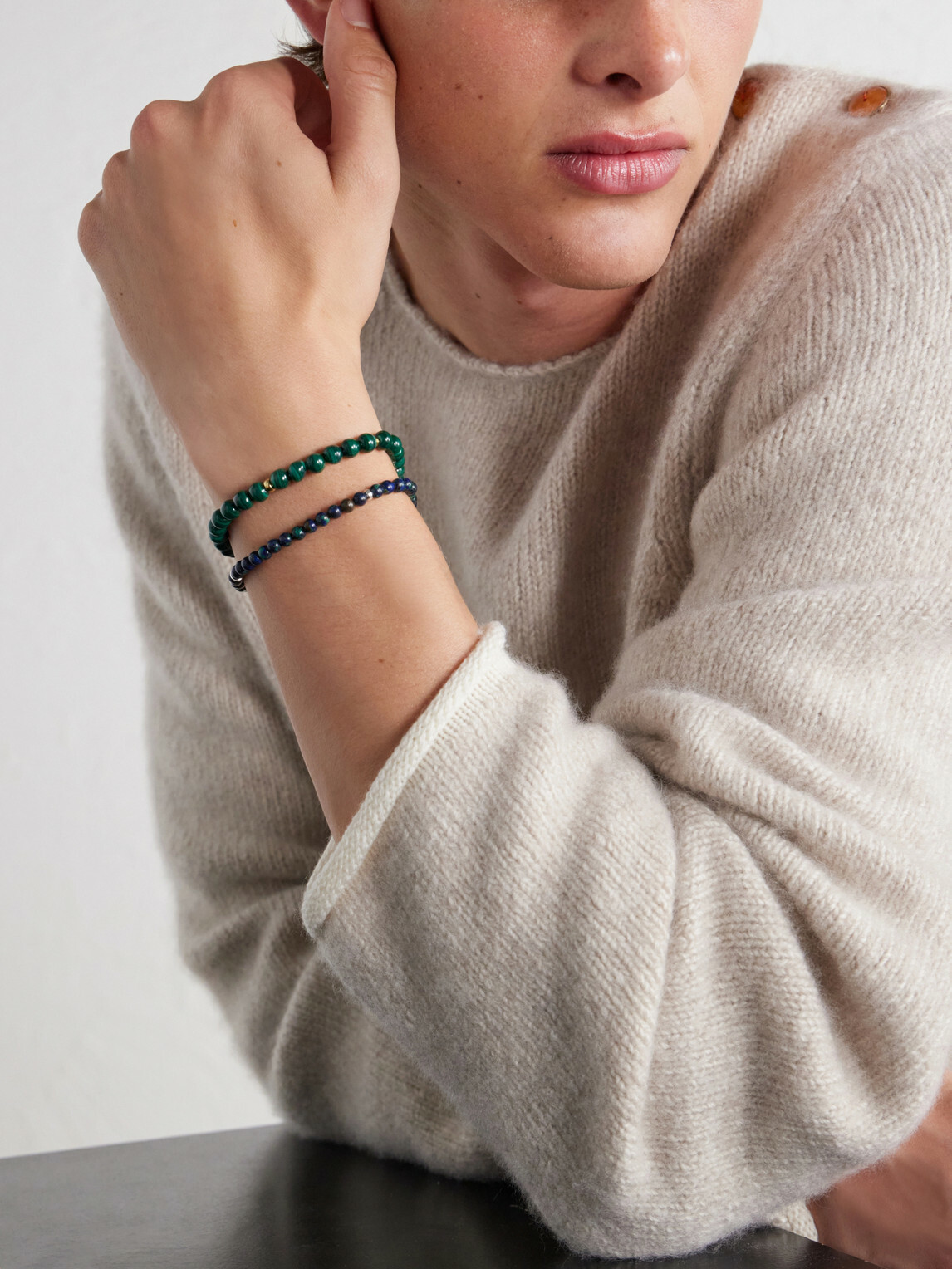 Mikia - Circle 8 Gold-Plated Sterling Silver Malachite Beaded Bracelet - Green