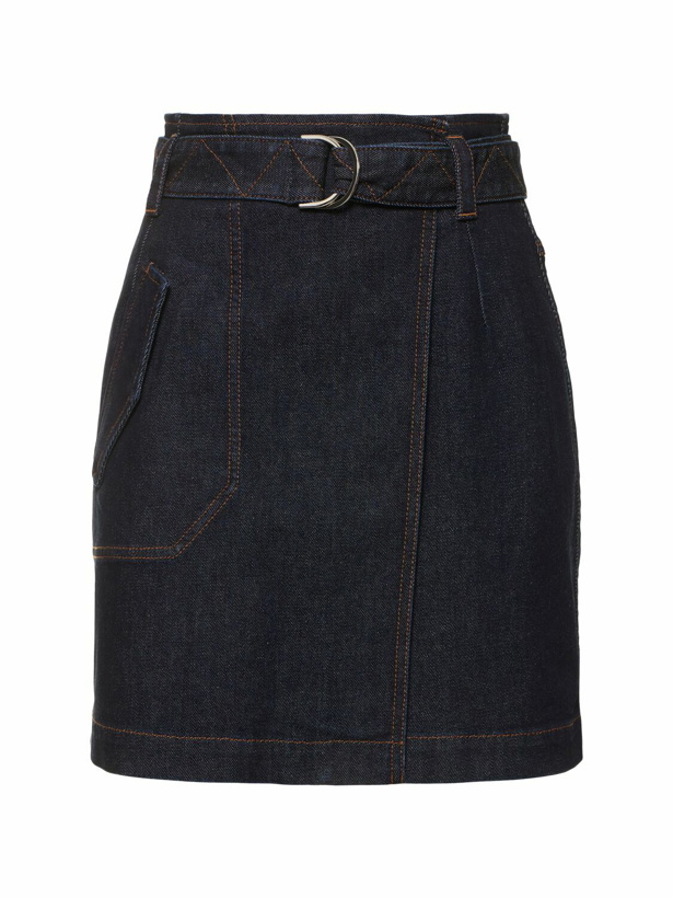 Photo: FERRARI - Pleated Belted Denim Mini Wrap Skirt