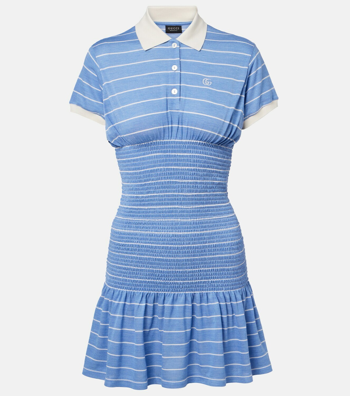 Gucci Shirred striped silk piqué polo dress