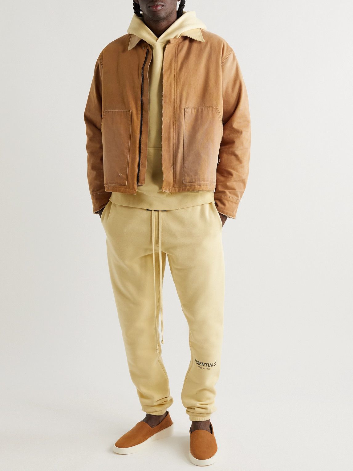 Fear of God - Leather-Trimmed Distressed Canvas Jacket - Brown