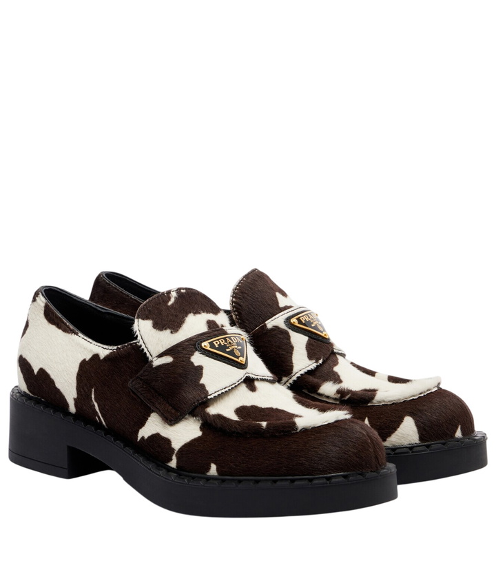 Photo: Prada Chocolate cow-print calf hair loafers