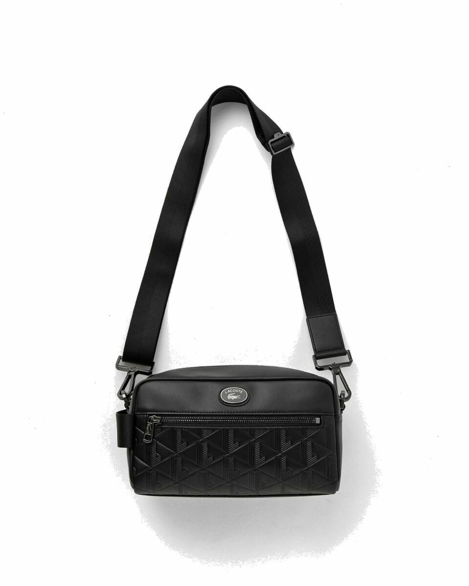 Lacoste black mini laptop messenger bag men