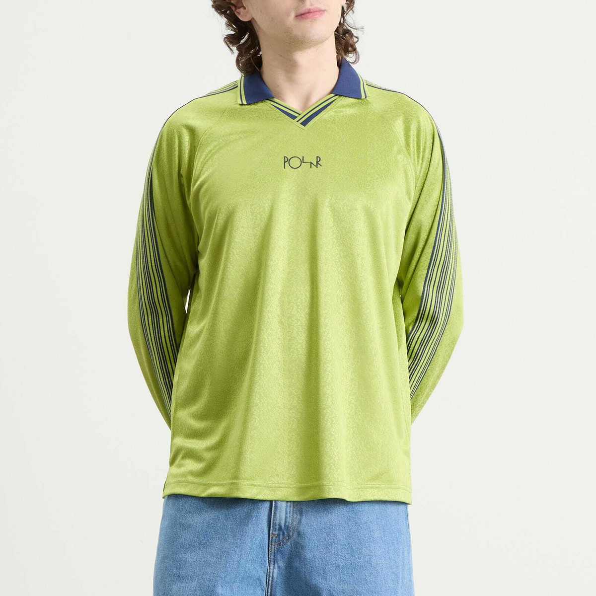 Polar Skate Co. Men's Davie Football Shirt in Peridot/Dark Blue
