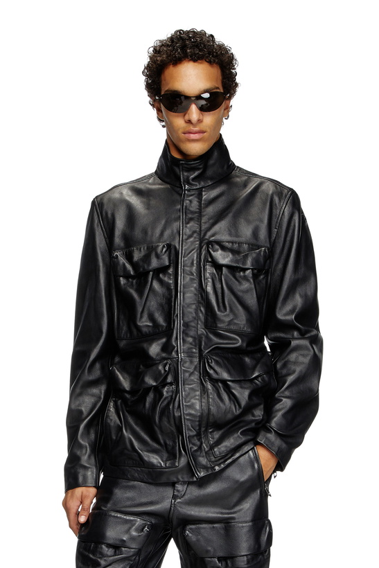 Photo: Diesel Leather jacket with utility pockets - Leather jackets - Unisex - Black