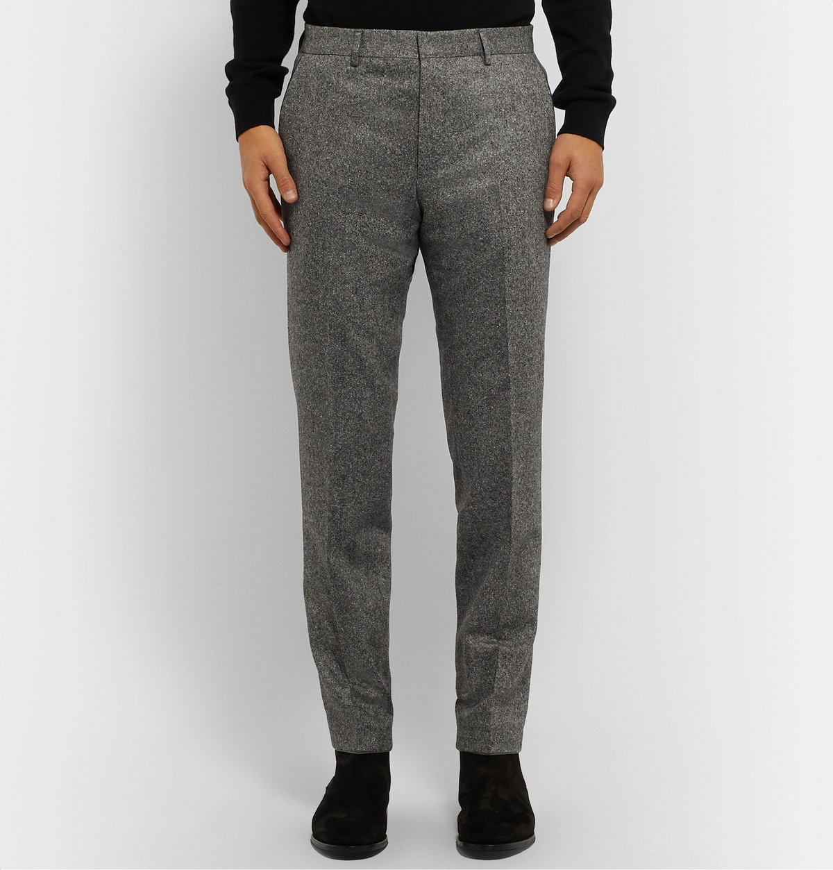 Hugo Boss - Grey Slim-Fit Tapered Virgin Wool-Blend Tweed Trousers ...