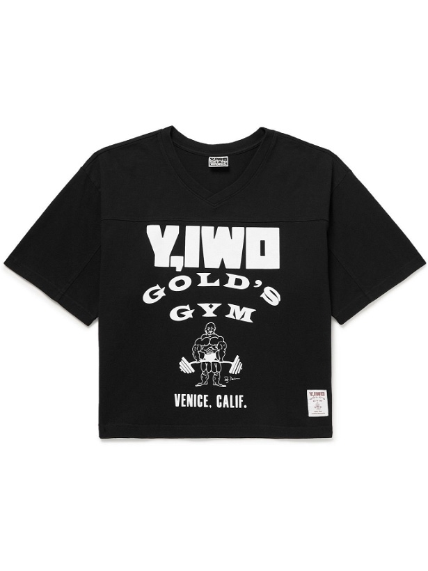 Photo: Y,IWO - Gold's Gym Cropped Logo-Print Cotton-Jersey T-Shirt - Black