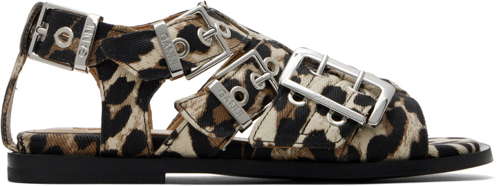 Photo: GANNI Beige & Black Feminine Buckle Strap Denim Sandals