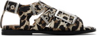 GANNI Beige & Black Feminine Buckle Strap Denim Sandals