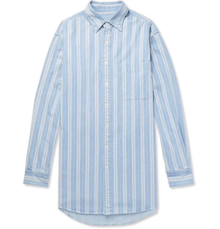 Photo: Balenciaga - Oversized Button-Down Collar Striped Denim Shirt - Men - Light blue