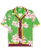 VALENTINO - Camp-Collar Printed Cotton-Poplin Shirt - Green