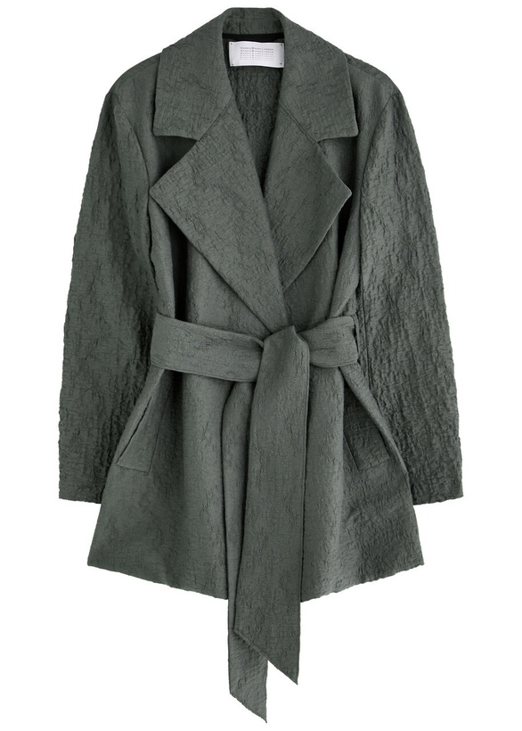 Photo: Harris Wharf London Belted Crinkled Cotton-blend Jacket Dark Grey