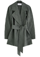 Harris Wharf London Belted Crinkled Cotton-blend Jacket Dark Grey