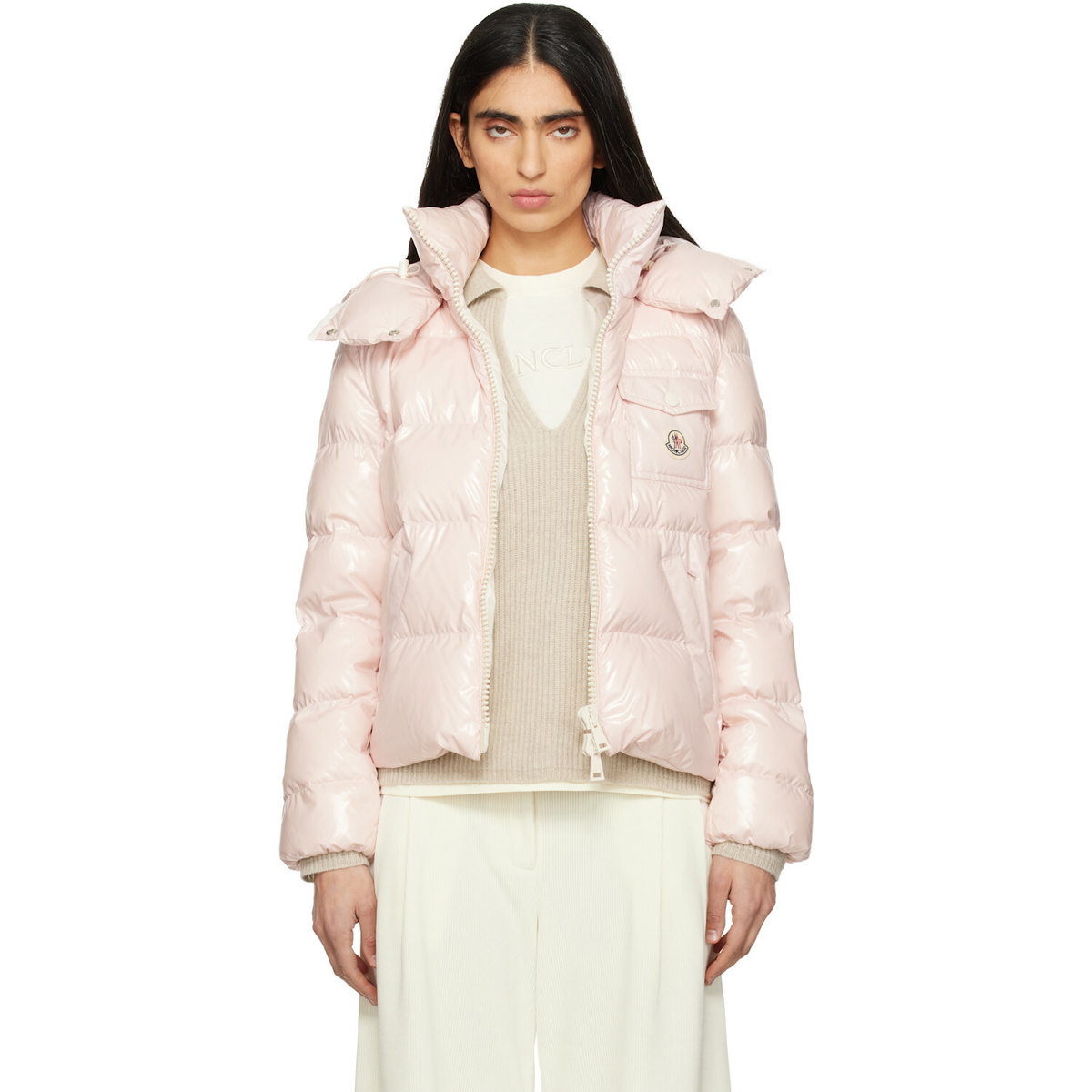 Moncler Pink Andro Hooded Short Down Jacket