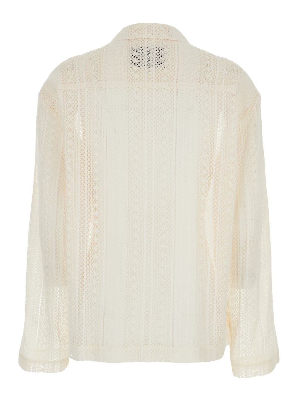 Low Classic White Jacket With Notched Revers And All-over Lace Embroidery In Cotton Woman