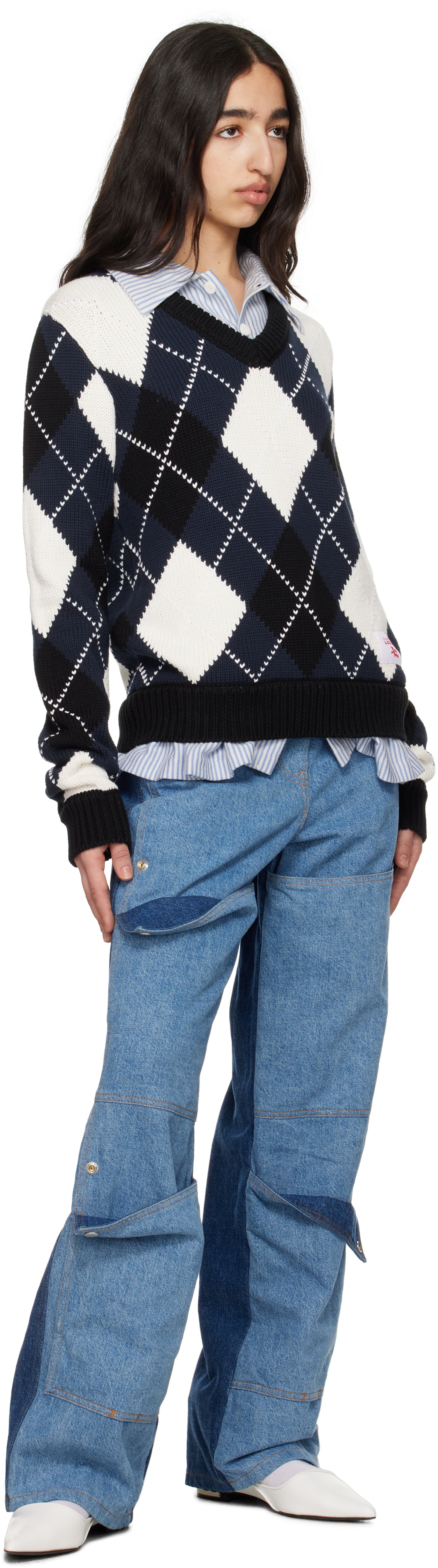 Charles Jeffrey LOVERBOY Navy & White Smart Sweater