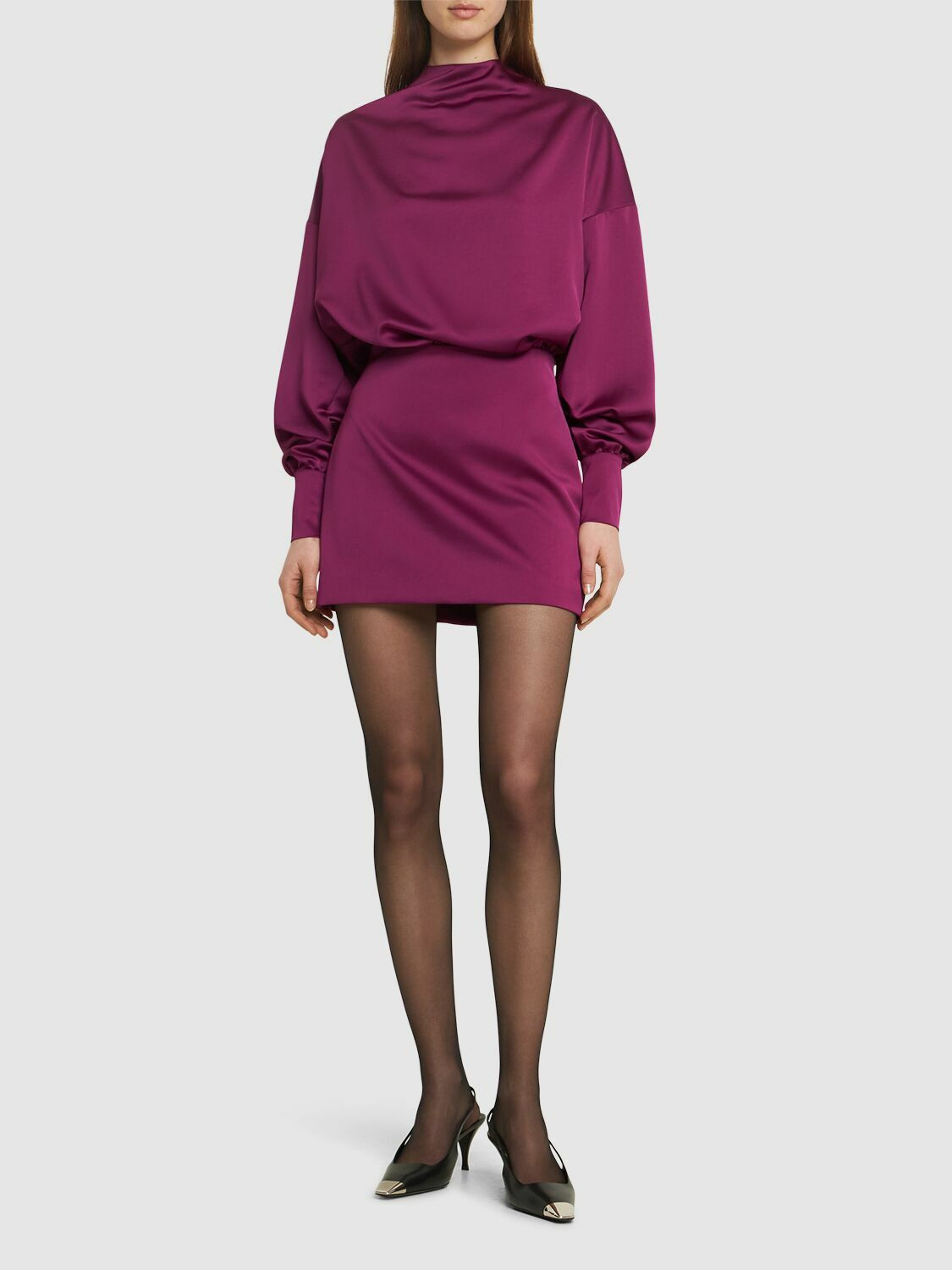 THE ANDAMANE Sylvia Long Sleeve Satin Mini Dress The Andamane