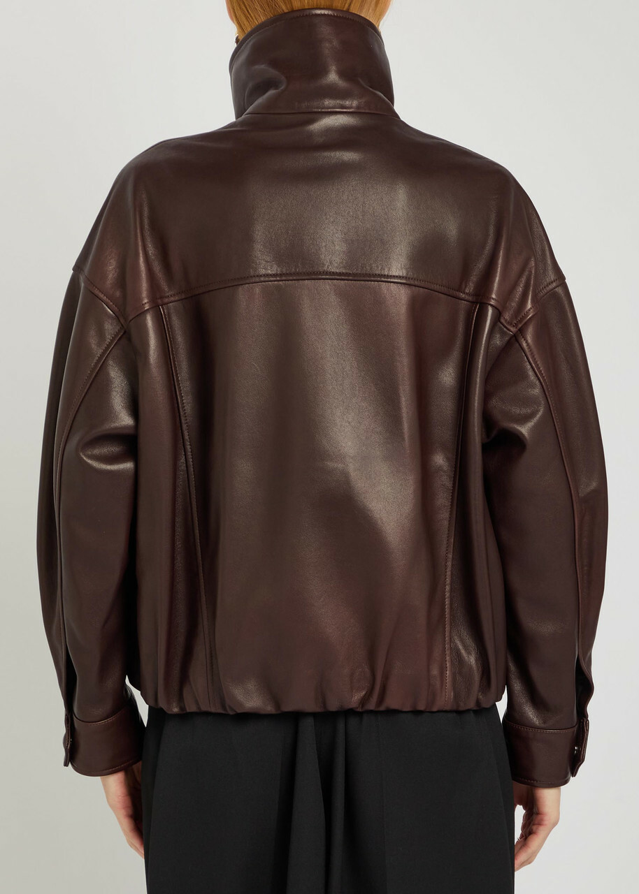 Nour Hammour Roland Funnel-neck Panelled Leather Jacket Brown