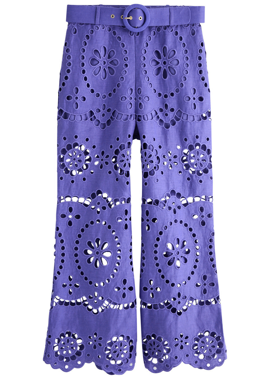 【Zimmermann】Pop embroidered linen wide-leg pants Zimmermann Pop Embroidered Linen Trousers Blue Zimmermann