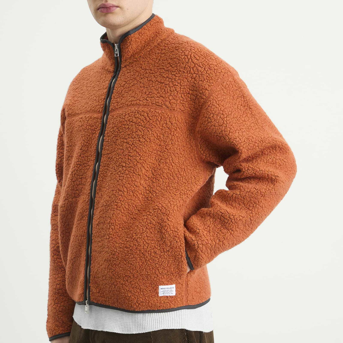 Norse Projects Men's Bjorn Sherpa Wool Fleece Jacket in Golden Orange