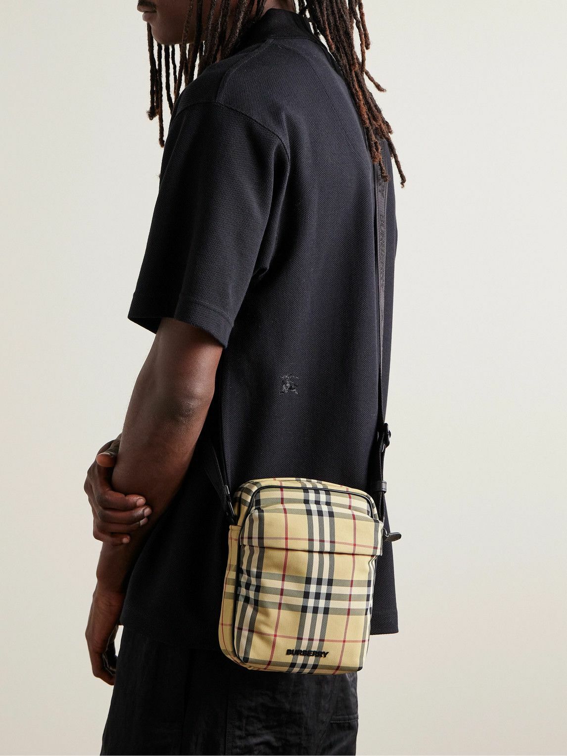 Burberry - Logo-Embellished Checked Shell Messenger Bag Burberry