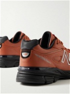 New Balance - 990v4 Rubber-Trimmed Leather Sneakers - Orange