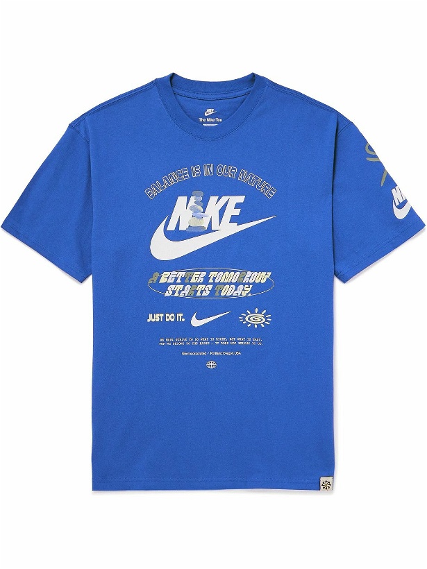 Photo: Nike - Sportswear Printed Cotton-Jersey T-Shirt - Blue