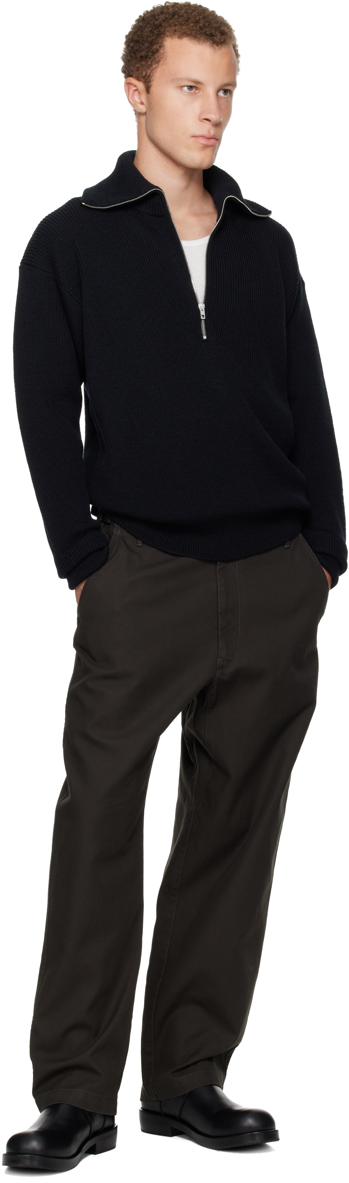 LEMAIRE Black Half Zip Sweater