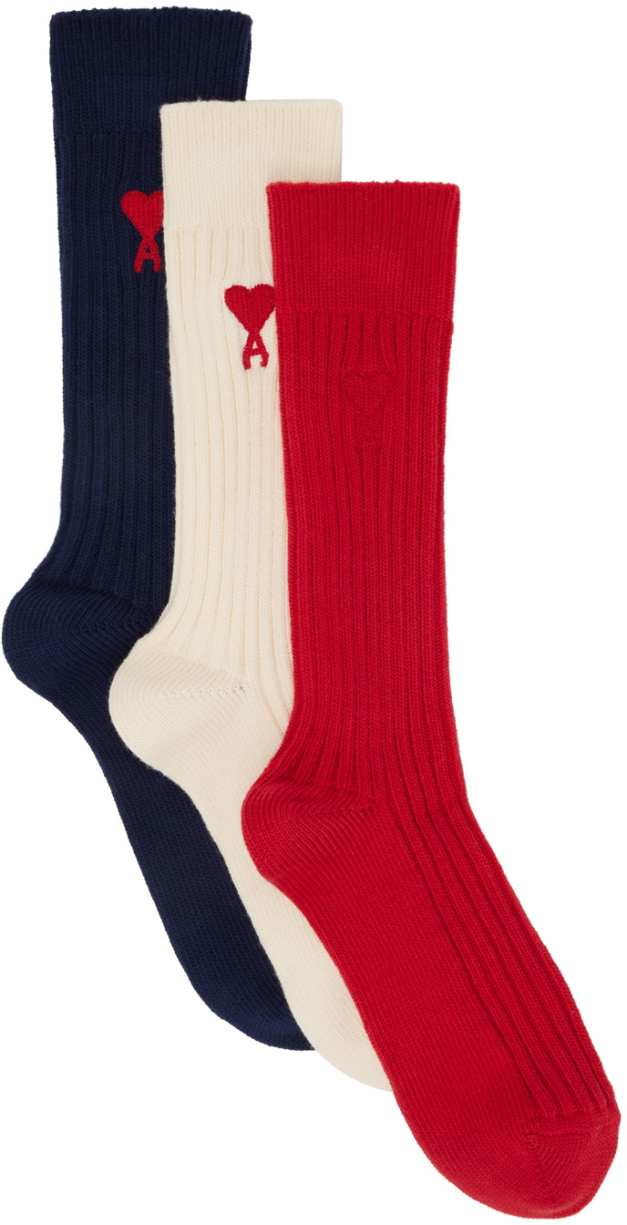 AMI Paris Three-Pack Multicolor Ami de Cœur Socks AMI
